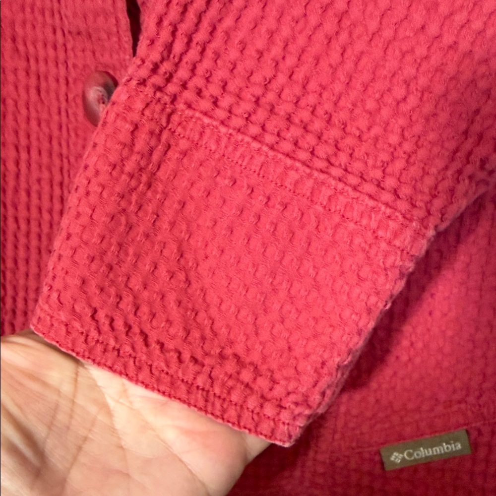 Columbia Y2K Utility Jacket, Vintage Red Waffle Textured, 100% cotton, size 1X - Picture 5 of 7